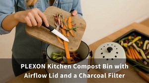 Plexon Countertop Compost Bin Kitchen with Lid, 1.5 Gallon Odorless Kitchen Compost Container, Steel Food Bucket with Charcoal Filter, Pail for Countertop, White