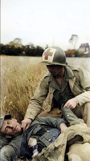 Amazing WW2 Image : WWII US Medic Shows Compassion To Wounded Enemy Soldier