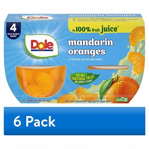 (6 pack) Dole Fruit Bowls Mandarin Oranges in 100% Fruit Juice, 4 oz Cups (4 Pack)