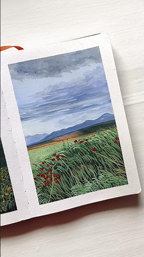 Easy gouache landscape painting ideas for beginners🌿🖌️#gouacheart #paintwithme #artreels #gouache