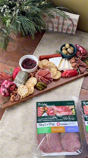 A great holiday charcuterie board doesn’t have to be complicated. Start with the essentials — Freybe salami, cheese, fruit, nuts, and jams — then let your board do the talking ✨ #HolidayCharcuterie #Freybe #Salami #HolidayHosting | Freybe Gourmet Foods | Facebook