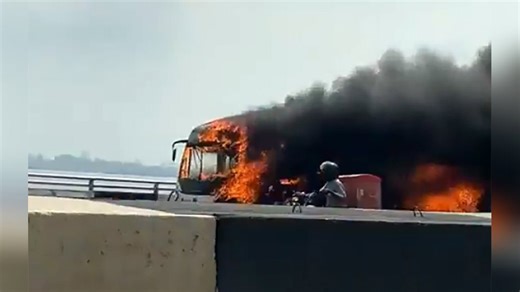 Fuel ignites: Bus burns down completely
