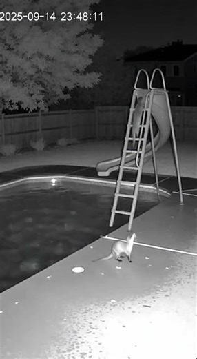 Family of Otters Slides Down Backyard Pool Slide at Night | Incredible CCTV Footage