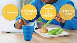 Arrow Home Products Sip A Cup with Built in Straw, 10oz, 4pk - BPA-free Straw Cups for Kids Great for Everyday Use - Made in the USA, Stackable Kids Straw Cups - Purple, Blue, Green, Orange