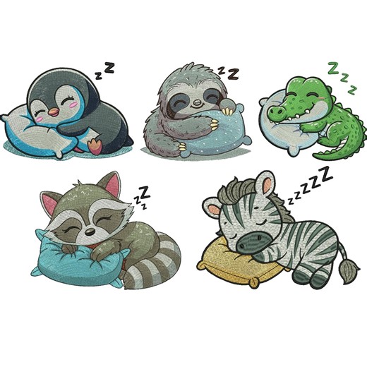 Sleeping Animal Embroidery Design, Penguin Embroidery, Sloth Design, Alligator Embroidery, Raccoon Design, Zebra Design, Machine Embroidery - Etsy
