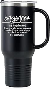 Onebttl Engineer Gifts for Men, Engineering Mug for Civil Chemical Aerospace Men, Mentor on Birthday Christmas, 40oz Stainless Steel Tumbler with Handle, Lid and Straw, Black