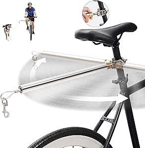 Dog Bike Leash with Built-in Buffer Spring, 180° Rotating or Fixed | Quick Attach Mechanism | Thickened Steel Wire Rope | 550-lbs Pull Strength, Hands Free Bicycle Dog Exerciser (Stainless Steel, L)