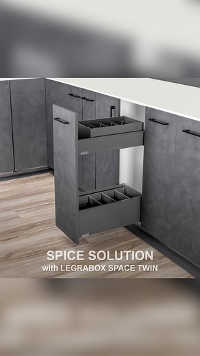Create a perfect spice and bottle pull-out with the LEGRABOX SPACE TWIN spice solution! ✨ This innovative storage solution, with AMBIA-LINE inner dividers, makes a functional and stylish cabinet for all your prepping ingredients, such as herbs, spices, olive oil and more 🧂🌿 Interested? Contact us to enquire about our pre-assembled and ready to install solutions. #BlumSouthAfrica #SpiceSolution #LEGRABOX #KitchenOrganisation #ModernDesign | Blum South Africa