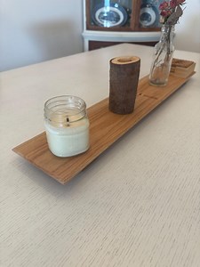 Handmade Reclaimed Oak Riser Table Centerpiece – Walnut/Maple/Cherry Inlay • Rustic Natural Wood Décor – 30″ Table Accent