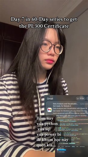 60 days để thành thạo, mượt mà Python,SQL, Power BI, cũng như rèn học TA qua khoá học. 1 tuần qua thấy mệt đin vì vừa học vừa làm 😂😂😂. P/s: cái cảm giác vừa sd power BI, vừa python nó đã…. #hoikhotinh #motivation #powerbi #dataanalysis #python