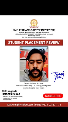 Certificate / Diploma in Fire & Safety Management 🔥 Fire & Safety Field में शानदार Career बनाना चाहते हैं? SMG Fire & Safety Institute लेकर आया है कई तरह के Certificate & Diploma Courses: 🎯 Courses: • Basic Fire Fighting • Diploma in Fire & Safety • Sub Fire Officer & Fire Officer • Construction Safety • Industrial Safety • B.Sc / B.Tech in Fire & Safety Engineering ✔ Practical Theory Classes ✔ Industry Level Training ✔ Placement Support ✔ ISO Certified Institute 📍 Address: SMG Fire & Safety 