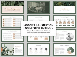 Minimal Modern Powerpoint Template With Sage, Rose, Botanicals, Large Ppt Template With Charts - Etsy