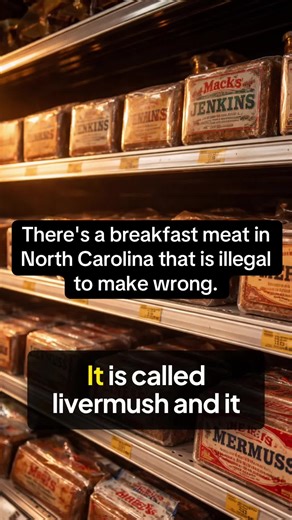 Livermush is a breakfast meat made from pig liver and cornmeal that exists almost exclusively in Western North Carolina. State law requires it to contain at least 30% liver, and it's been a working-class staple since German immigrants brought it in the 1800s. Shelby NC hosts an official Liver Mush Festival every year. #Livermush #NorthCarolina #SouthernFood #WesternNC #RegionalFood