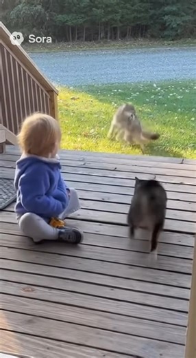 Cat protects toddler chases off coyote | Robbie The Problem Cat