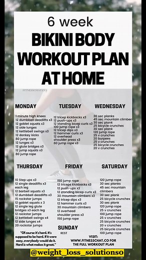 6 Week Bikini Body Workout Plan at Home
