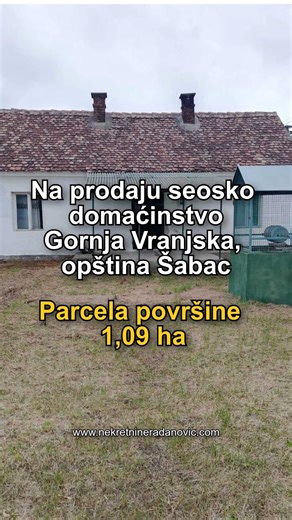 🏡 Na prodaju seosko domaćinstvo – Gornja Vranjska, opština Šabac Na velikoj parceli površine 1,09 ha nalazi se ovo domaćinstvo koje spaja mir seoskog života i potencijal za ozbiljno domaćinstvo ili poljoprivrednu proizvodnju. 📍 Lokacija: Gornja Vranjska, opština Šabac 🔹 Kuća: Sastoji se od kuhinje, dve sobe i kupatila. Potrebno renoviranje, ali odlična osnova za prilagođavanje sopstvenim potrebama. 🔹 Pomoćni objekti: Čardak, magaza, furuna, sušara za meso, štala i još nekoliko funkcionalnih 