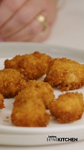 Here's one way to take crispy, air fried chicken bites to another level: dip them in a honey mustard sauce! Recipe >> https://www.taste.com.au/recipes/air-fryer-chicken-schnitzel-bites-honey-mustard-sauce-recipe/u39yf2yy | Taste.com.au