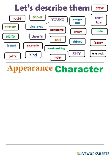 Adjectives describing people worksheet