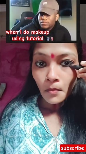 when i do makeup using tutorial 😂 #funny #comment #trending