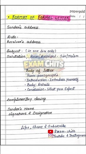 FORMAT OF FORMAL LETTER | EXAMCHITS