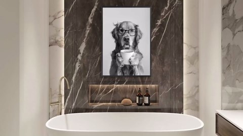 Funny Bathrobe Dog Wall Art Cute Dalmatian In The Bathroom Poster Trendy Animal Bathroom Aesthetic Canvas Prints Painting For Home Bedroom Dorm Restroom Wall Decor 8x10in Unframed