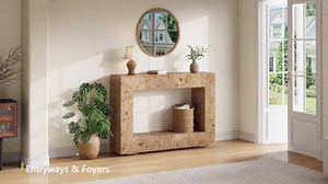 AMERLIFE 47.2" Burl Wood Console Table, Narrow Entryway Table with Storage, Modern Luxury Sofa Table for Living Room, Entrance, Hallway, Foyer & Office, Natural