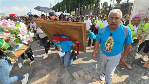 #LaGuadalupana | Raúl Bernabé recorre la Calzada de Guadalupe para llegar hasta los pies de la Virgen del Tepeyac, lo hace cargando en su espalda un cuadro grande de la Guadalupana. Martín, su hermano, lo acompaña en nombre de toda su familia, quien da gracias por los favores recibidos. Ellos caminaron desde el Pueblo de San Francisco Culhuacán en Iztapalapa, #CDMX, hasta el templo mariano más visitado del mundo, la Basílica de Guadalupe. Vía: Edgar Galicia | Azteca Noticias