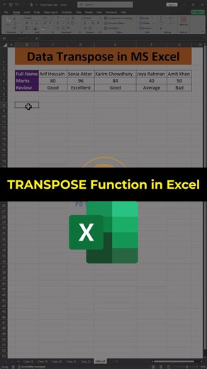 Excel TRANSPOSE Function | Row কে Column বানান এক ক্লিকে! #ExcelTips #TRANSPOSE #ExcelBangla #MSExcel #OfficeExcel #ExcelLearning #pdcomputertech | PD Computer Tech