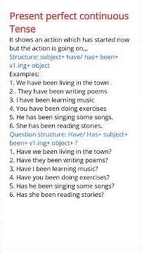 Present perfect continuous tense structure and examples