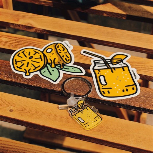 Lemon Sticker Set With Matching Keychain | Lemonade Vinyl Stickers & Acrylic Keychain | Cute Citrus Accessories | Lemnsoda - Etsy