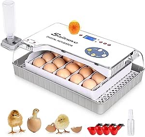 Sailnovo 20 Eggs Incubator for Hatching Eggs with Temperature Control and Humidity Monitoring - Automatic Egg Turning, Egg Candler, Adjustable Egg Compartment - Suitable for Various Egg Sizes-White