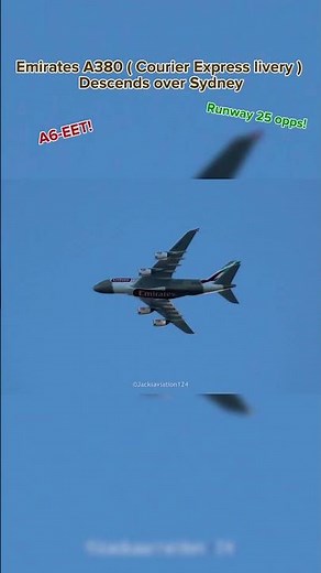Emirates A380 ( Courier Express livery ) descends over Sydney 🇦🇪#viral #emirates #sydneyairport