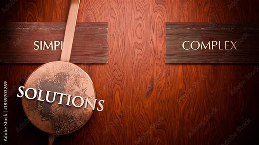 Solutions swings between simple and complex. Visualizing a repeated pattern of Solutions that cycles between extremities: simple and complex. Repeating transition from simple to complex.