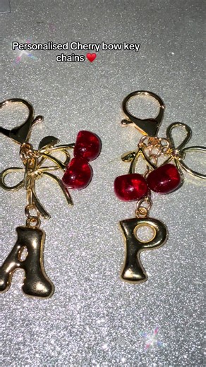 Beautiful sparkly personalised cherry bow keychains. Just choose your letter. Perfect to hang from keychains, bags and purses ♥️ #personalised #cherry #keychains #TikTokMadeMeBuyIt #dealdrops