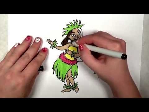 Learn How To Draw and Color A Hula Girl -- Part 2 -- iCanHazDraw!