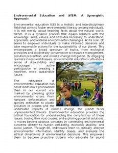 Environmental Education & STEM Worksheet Sub-Plan or Classwork & Homework