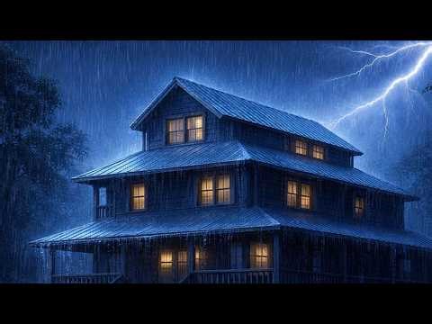 99% Goodbye Stress to Sleep Instantly with Heavy Rain on Old Tin Roof & Thunder Sounds