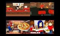 Mix of 4 videos from youtube : Mario And Mickey Mouse And Lola  And Itsfunneh plays work at pizza place together