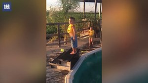 Boy falls on bottom trying to backflip into pool