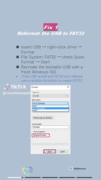 Bootable USB not working in Windows 10/8/7? Here are 3 proven fixes to make it boot again — reformat to FAT32, set USB first in BIOS, and rebuild it properly. Plus, if your bootable USB is corrupted or you lost data, learn how to recover it safely with MyRecover. Start your free recovery now — visit get.myrecover.com #techhacks #trending #datarecovery #learnfromme #fyp