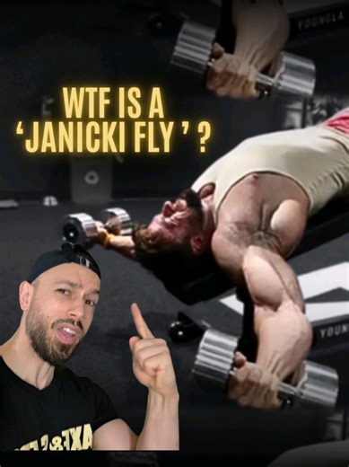 @drmikeisraetel coined these 'the Janicki Flys' after @ericjanickifitness , who’s known for using extreme ROM in his training, especially with this decline dumbbell fly variation and his high-to-low cable flys shown here in this video. But why does Eric allow his arms to travel behind his body during fly variations? Because when your arms travel overhead and then back toward the chest in a fly, you’re working more in line with the lower (costal) chest fibers. These fibers become maximally length