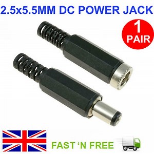 2.5X5.5MM PAIR MALE FEMALE DC POWER PLUG SOCKET JACK CONNECTOR LED CCTV LAPTOP | eBay