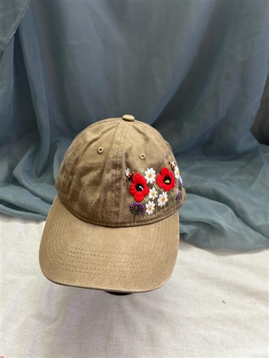 Embroidered Floral Baseball Cap – Hand-stitched Poppy and Bee Design - Etsy