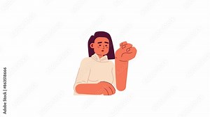 Latina woman falling asleep during daytime 2D character animation. Excessive sleepiness flat color cartoon 4K video, alpha channel. Chronic fatigue girl exhausted animated person on white background