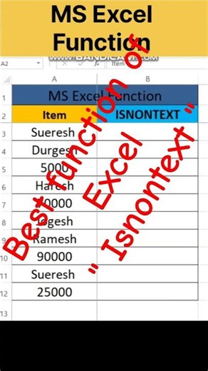 isnontext function of Excel | How to use ISNONTEXT function in Excel | Shorts | Viral | Ytshorts