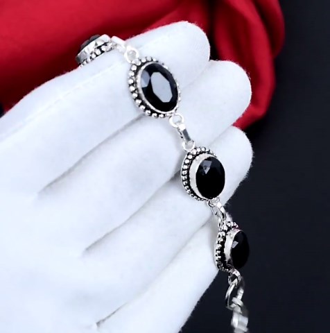Black Onyx Gemstone Bracelet, 925 Sterling Silver Bracelet, Handmade Bracelet, Thanksgiving gifts, Christmas Gifts, Gifts For Women