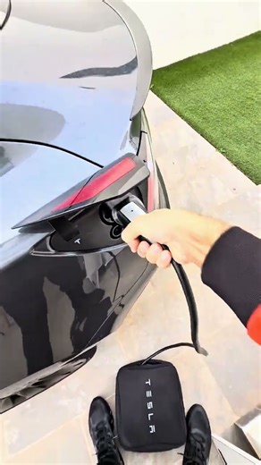 It's more convenient to charge Tesla through the power bank #tesla #automobile