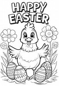 Happy Easter Chick Coloring Page: Flowers & Eggs (printable Digital Paper) - Etsy