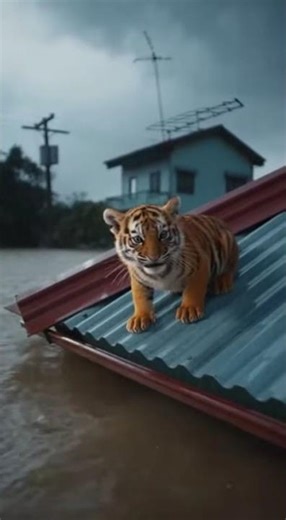Tiger Cub Rescued from Flooded Rooftop | Heart-Stopping Wildlife Rescue at Last Second 🌊🐯