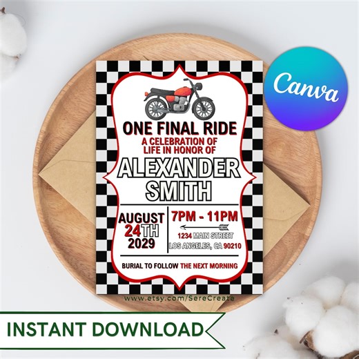 RED Motorcycle Club Celebration of Life Funeral & Wake Invitation: Editable Canva Template (digital Download) - Etsy UK